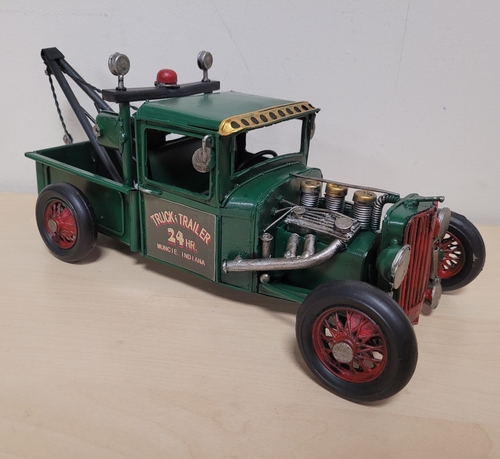 Hotrod groen sleepwagen metalen model