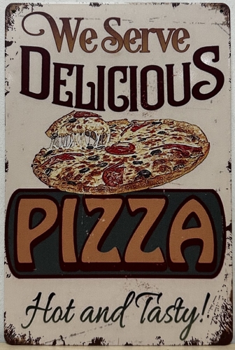 Delicious Pizza Hot tasty wandbord van metaal