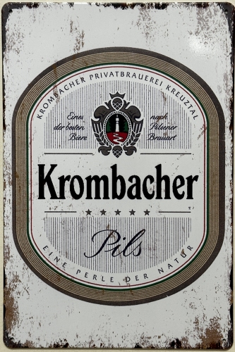 Krombacher wit old look reclamebord van metaal